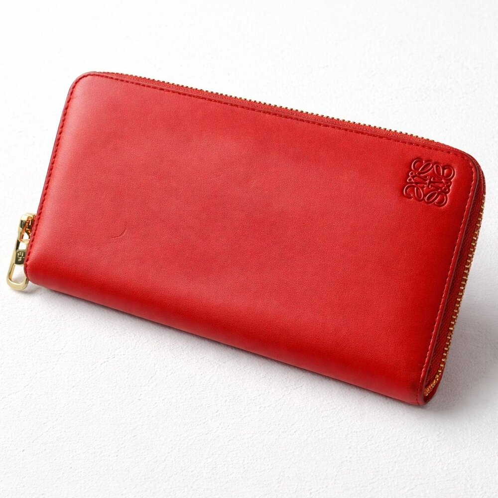 Loewe Anagram Continental Zip Wallet Red Leather Gold Hardware | Authenticated